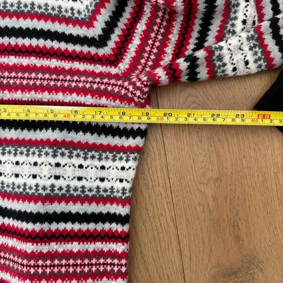 Talbots Fair Isle Nordic Button Up Cardigan Red Black White Large Lambswool - Picture 6 of 7